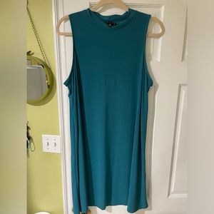Tiana B mock neck sleeve less teal dress